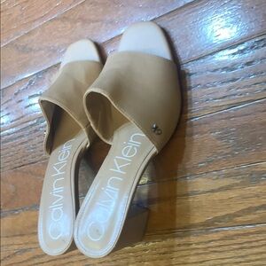 Calvin Klein Tan Mules with Leather Finish